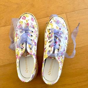 Loveshackfancy x superga espadrille platform sneakers floral spring size 37